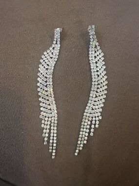 Rhinestone Fringe Drop Earrings in Silver - Women Jewelry